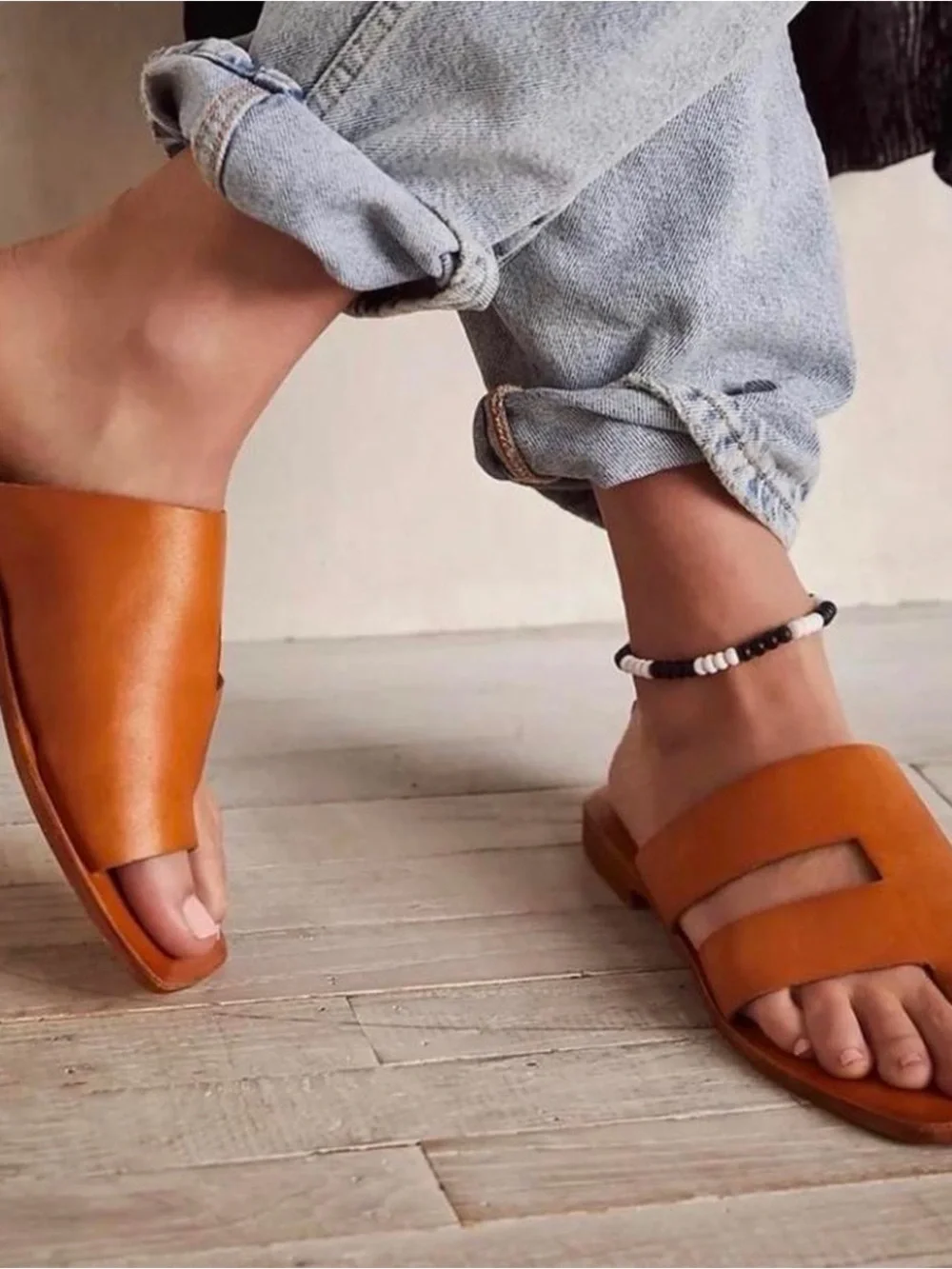 Free People Leather Slip-On Sandals - Picture 1 of 9